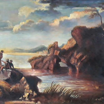 Malerei mit dem Titel "Briganti su uno sco…" von Pasquale Minervino (Minervino), Original-Kunstwerk, Öl Auf Keilrahmen aus H…