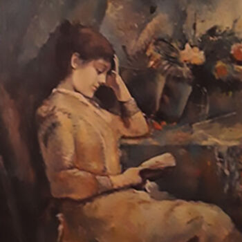 Peinture intitulée "Donna che legge in…" par Pasquale Minervino (Minervino), Œuvre d'art originale, Huile Monté sur Châssis…