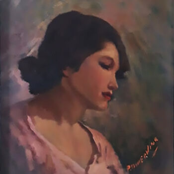 Painting titled "Figura di donna" by Pasquale Minervino (Minervino), Original Artwork, Oil Mounted on Wood Stretcher frame