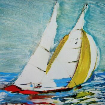 Peinture intitulée "Course de voiliers" par Passport, Œuvre d'art originale, Monotype