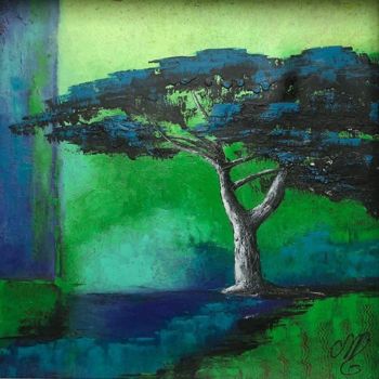 Drawing titled "Rêve en vert" by Corinne Romand-Maitrepierre, Original Artwork, Pastel