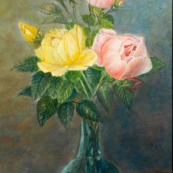 Peinture intitulée "bouquet-de-roses-an…" par Pastel Créations, Œuvre d'art originale