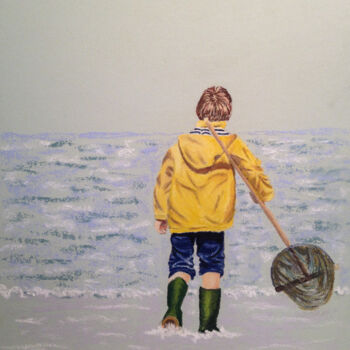 Dessin intitulée "Pêche en mer" par Pastels Et Velours, Œuvre d'art originale, Pastel Monté sur Carton