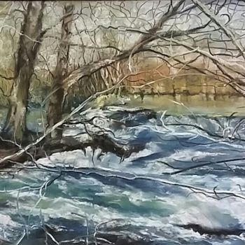 Painting titled "Rivière en sous-bois" by Mireille Désir Valéry, Original Artwork, Pastel