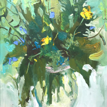 Schilderij getiteld "Green bouquet" door Yuliia Pastukhova, Origineel Kunstwerk, Olie