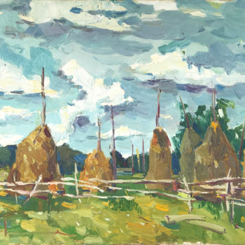 Peinture intitulée "Haystacks" par Yuliia Pastukhova, Œuvre d'art originale, Huile