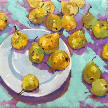 Картина под названием "Pears" - Yuliia Pastukhova, Подлинное произведение искусства, Масло Установлен на Деревянная рама для…