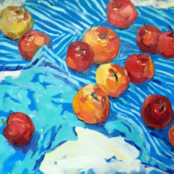 「Apples」というタイトルの絵画 Yuliia Pastukhovaによって, オリジナルのアートワーク, オイル ウッドストレッチャーフレームにマウント