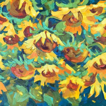 Pittura intitolato "Sunflowers" da Yuliia Pastukhova, Opera d'arte originale, Olio Montato su Telaio per barella in legno