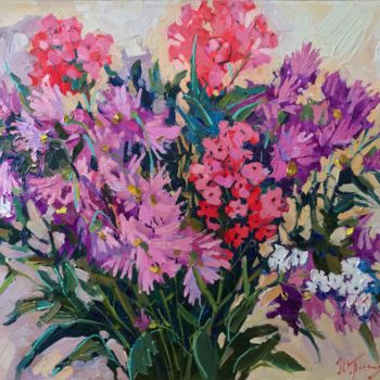 Peinture intitulée "Flowers" par Yuliia Pastukhova, Œuvre d'art originale, Huile Monté sur Châssis en bois