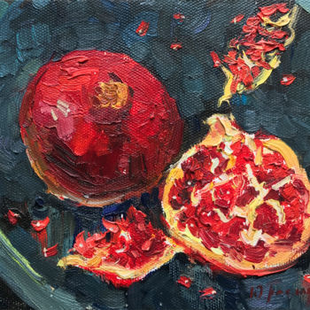 Pittura intitolato "Pomegranate on black" da Yuliia Pastukhova, Opera d'arte originale, Olio Montato su Telaio per barella i…