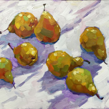 Картина под названием "Pears on white" - Yuliia Pastukhova, Подлинное произведение искусства, Масло