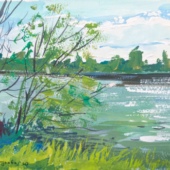 Painting titled "By the river" by Yuliia Pastukhova, Original Artwork, Gouache