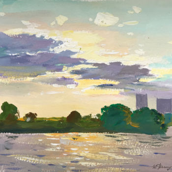Painting titled "Cream sunset" by Yuliia Pastukhova, Original Artwork, Gouache