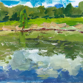 Картина под названием "Lake" - Yuliia Pastukhova, Подлинное произведение искусства, Гуашь