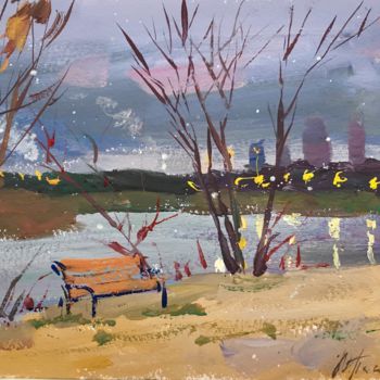 Painting titled "November evening" by Yuliia Pastukhova, Original Artwork, Gouache