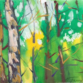 Картина под названием "Spring forest" - Yuliia Pastukhova, Подлинное произведение искусства, Гуашь