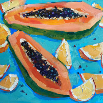 Painting titled "Papaya and orange" by Yuliia Pastukhova, Original Artwork, Oil