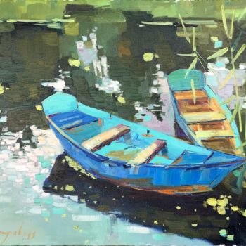 Картина под названием "Boats" - Yuliia Pastukhova, Подлинное произведение искусства, Масло