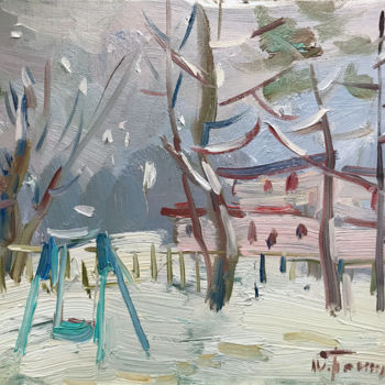 Картина под названием "Snowscape" - Yuliia Pastukhova, Подлинное произведение искусства, Масло