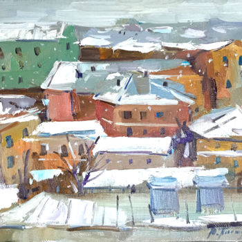 Peinture intitulée "Winter city view" par Yuliia Pastukhova, Œuvre d'art originale, Huile