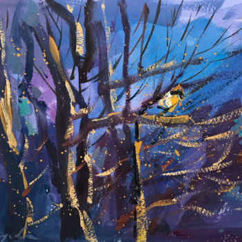 Painting titled "Winter night" by Yuliia Pastukhova, Original Artwork, Gouache