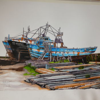 Malarstwo zatytułowany „chantier naval de S…” autorstwa Patrick Mévellec, Oryginalna praca, Atrament