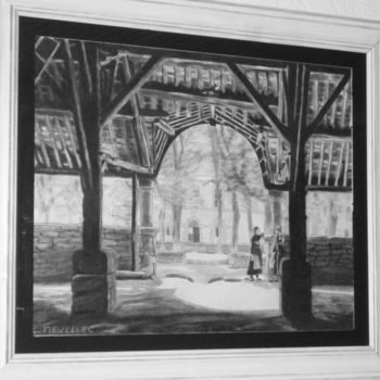 Drawing titled "Halles du Faouët" by Patrick Mévellec, Original Artwork