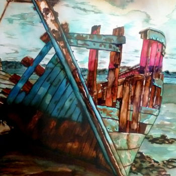 Pittura intitolato "Epave N°1 sur l'ilo…" da Patrick Mévellec, Opera d'arte originale