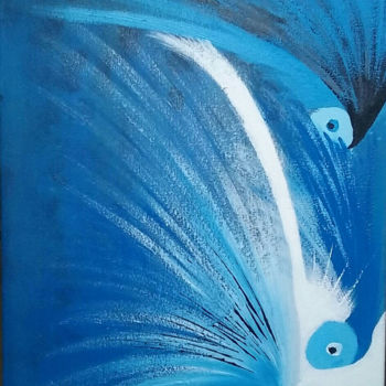 Painting titled "Balade aquatique" by Patricia Saccaggi, Original Artwork, Acrylic Mounted on Wood Stretcher frame