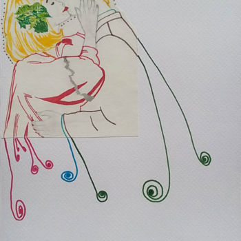 Dessin intitulée "L'or du baiser" par Patricia Saccaggi, Œuvre d'art originale, Crayon