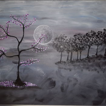 Malerei mit dem Titel "Grand cerisier au c…" von Pat Guile, Original-Kunstwerk, Acryl