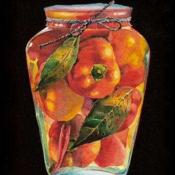 Painting titled "Tomatos in Jar" by Tatiana Kremlev (Chvetsova), Original Artwork, Oil