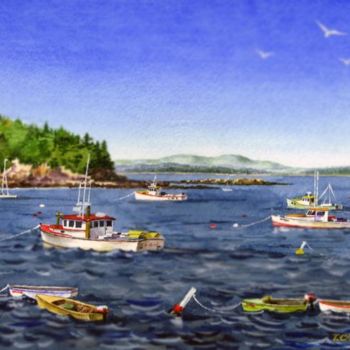 Painting titled "Bar Harbor Boats" by Tatiana Kremlev (Chvetsova), Original Artwork, Oil