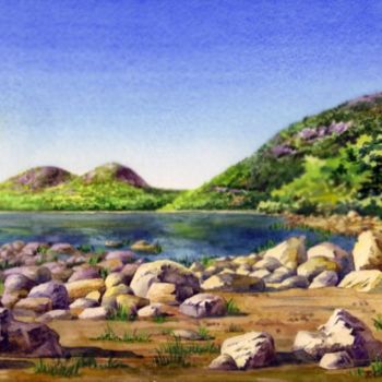 Painting titled "Jordan Pond, Summer" by Tatiana Kremlev (Chvetsova), Original Artwork, Watercolor