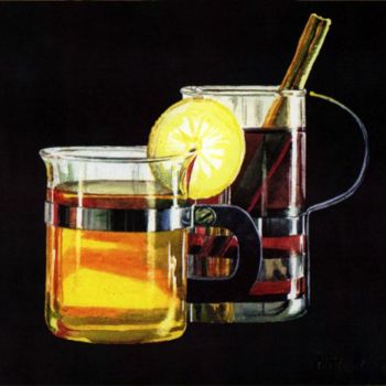 Peinture intitulée "Tee whith Lemon" par Tatiana Kremlev (Chvetsova), Œuvre d'art originale, Huile