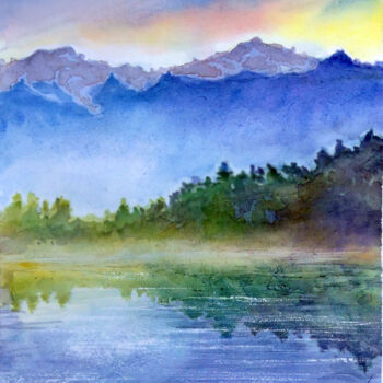 Картина под названием "Misty Mountains" - Tatiana Kremlev (Chvetsova), Подлинное произведение искусства, Акварель