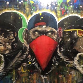 Peinture intitulée "THREESWAGMONKEYS" par Patita, Œuvre d'art originale