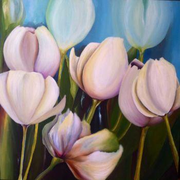 Schilderij getiteld "Witte tulpen 1" door Patricia Matser, Origineel Kunstwerk, Acryl Gemonteerd op Houten paneel