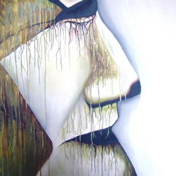 Malerei mit dem Titel "green man" von Patricia Matser, Original-Kunstwerk, Acryl Auf Holzplatte montiert