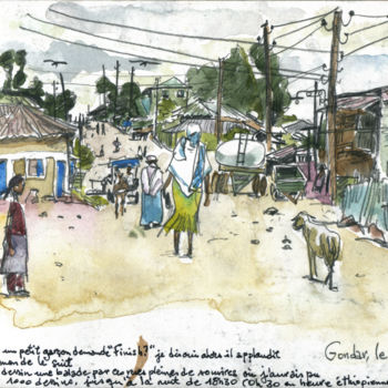 Malerei mit dem Titel ""éthiopie 4"" von Patou Deballon, Original-Kunstwerk, Aquarell