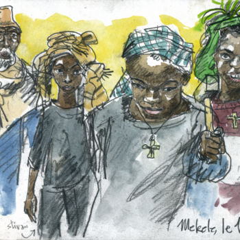 Painting titled ""éthiopie 5"" by Patou Deballon, Original Artwork, Watercolor