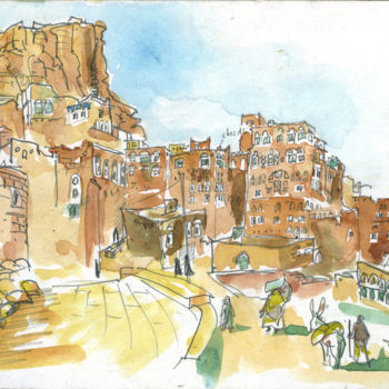 Malerei mit dem Titel "Yemen 2" von Patou Deballon, Original-Kunstwerk, Aquarell