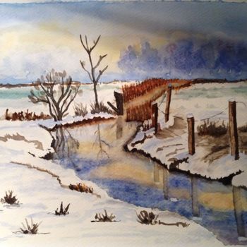 Peinture intitulée "ruisseau enneigé" par Patoupaint, Œuvre d'art originale, Aquarelle