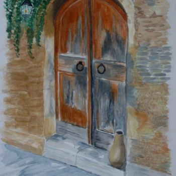 Pintura intitulada "porte-rouillee-2.jpg" por Patoupaint, Obras de arte originais, Aquarela