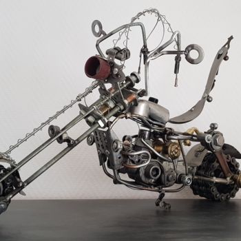 Sculpture titled "Sculpture Moto Chop…" by Pat, Original Artwork, Stainless Steel