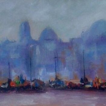 Painting titled "Un soir sur le port" by Patrice Brunet, Original Artwork, Oil