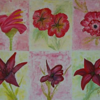 Malerei mit dem Titel "Six Fleurs contempo…" von Patrice Butel, Original-Kunstwerk, Öl
