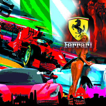 数字艺术 标题为“ferrari et f1” 由Patrice Fligny, 原创艺术品, 2D数字工作 安装在铝上