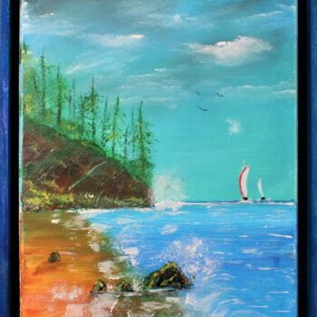 Painting titled "N°29 Bord de Mer" by Patrice Gruchala, Original Artwork, Acrylic Mounted on Wood Stretcher frame